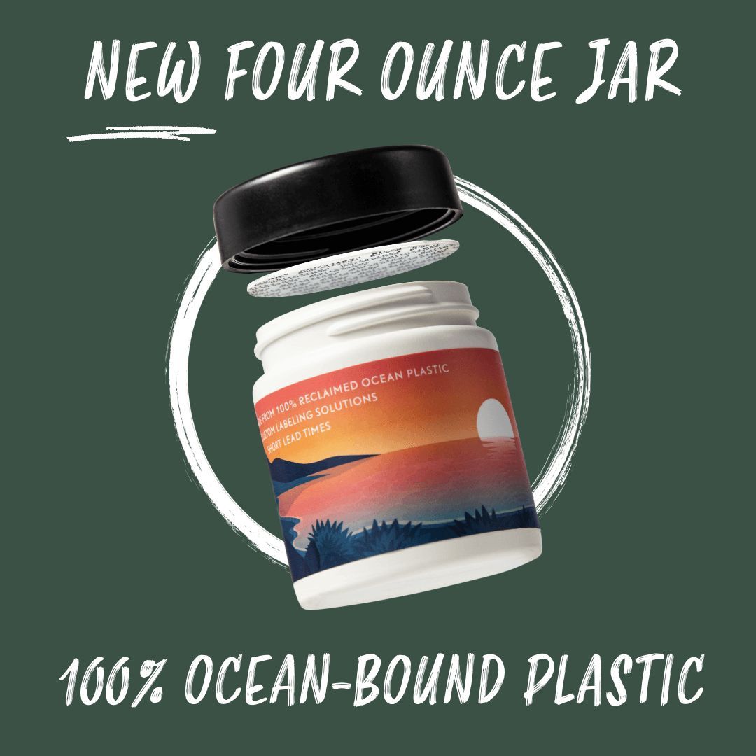 sanapackaging's tweet photo. We updated the design of our 4oz #oceanbound #jars and we're excited to share that the jars now fit flush with our 53mm #ocean #lids 💙 Made from 100% #oceanboundplastic ♻️ https://t.co/XL95STvQJy https://t.co/6FNrV4fieh