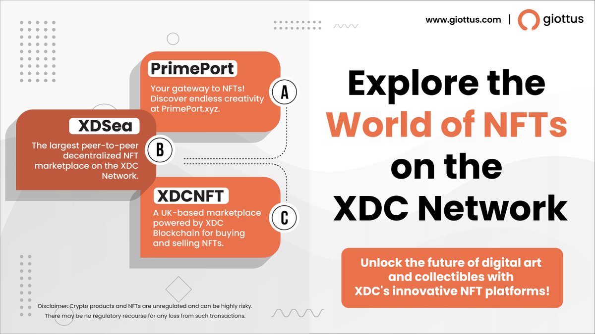 giottus's tweet photo. π Ready to explore NFTs on XDC?
Start your journey with PrimePort , XDSea, and XDCNFTβtop platforms on the XDC Network!
Discover unique digital art and collectibles now.
#XDCNetwork #Blockchain #Giottus #Crypto #XDC #NFTs #PrimePort #XDSea #XDCNFT https://t.co/nJJ7oQyaby