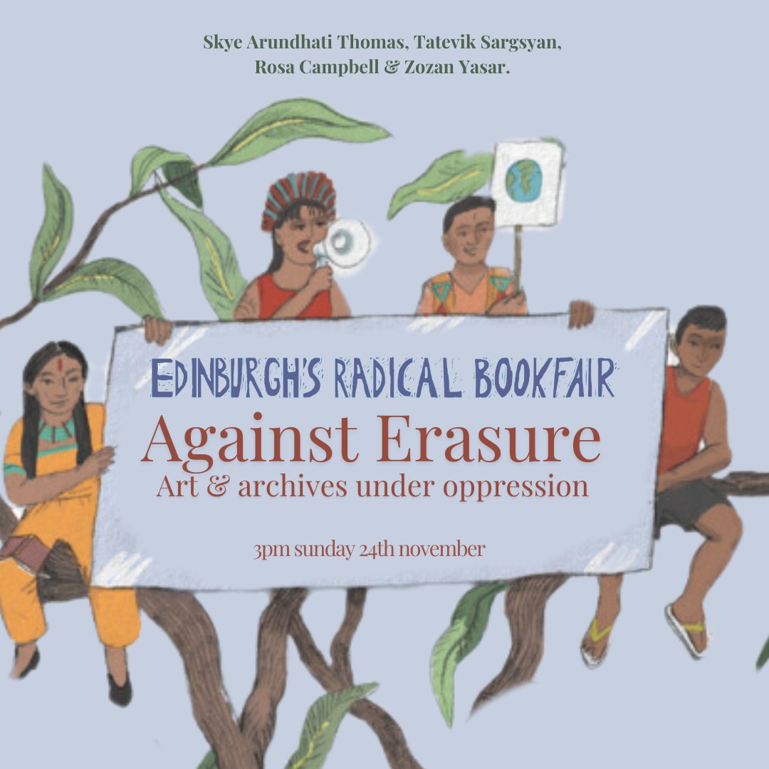 Against Erasure: art and archives under oppression
Sun 24th Nov, 3pm

How do we challenge oppression when it seeks to obscure the very fabric of history and truth? <a href="/skyita/">skye arundhati thomas</a>, <a href="/rosaetc/">—</a> and <a href="/zozanyasar/">Zozan Yasar</a> explore the role of art and archiving.

lighthousebookshop.com/events/against…