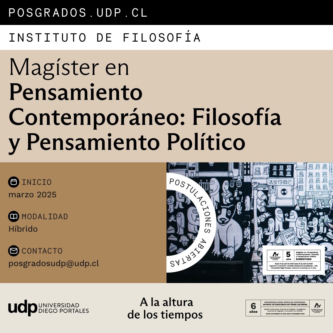 Conoce y postula a nuestro Magíster en Pensamiento Contemporáneo: Filosofía y Pensamiento Político, programa impartido por el Instituto de Filosofía UDP y dirigido por el académico Pablo Pulgar 🎓

Más información en institutodefilosofia.udp.cl/programas-de-e…