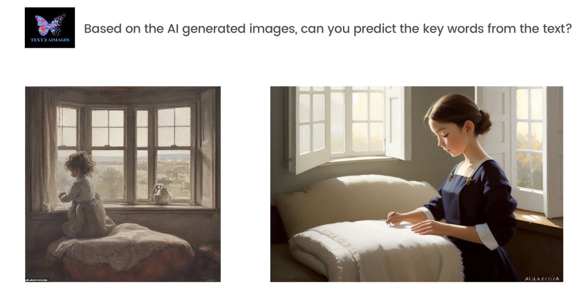 text2aimages's tweet photo. Based on the AI generated images, what words do you expect to see in the extract on the next slide? See how many words you can identify before having a look at the next post. https://t.co/qyL87x7vRs
