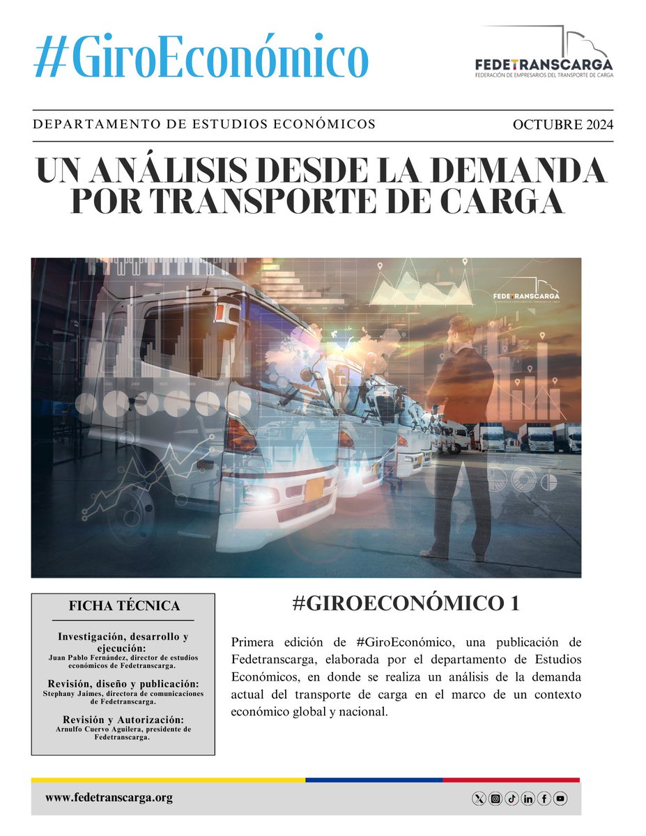 fedetranscarga's tweet photo. #GiroEconomico 1. Edición mes de octubre: Un análisis desde la demanda por transporte de carga. 

#Fedetranscarga #octubre #octubre2024 #Economía @FernandezMJP #colombia https://t.co/wYSvsx1Pmu