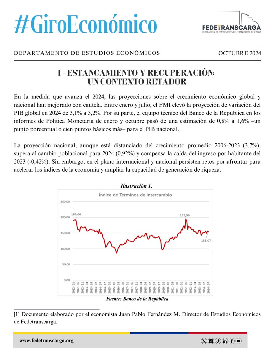 fedetranscarga's tweet photo. #GiroEconomico 1. Edición mes de octubre: Un análisis desde la demanda por transporte de carga. 

#Fedetranscarga #octubre #octubre2024 #Economía @FernandezMJP #colombia https://t.co/wYSvsx1Pmu