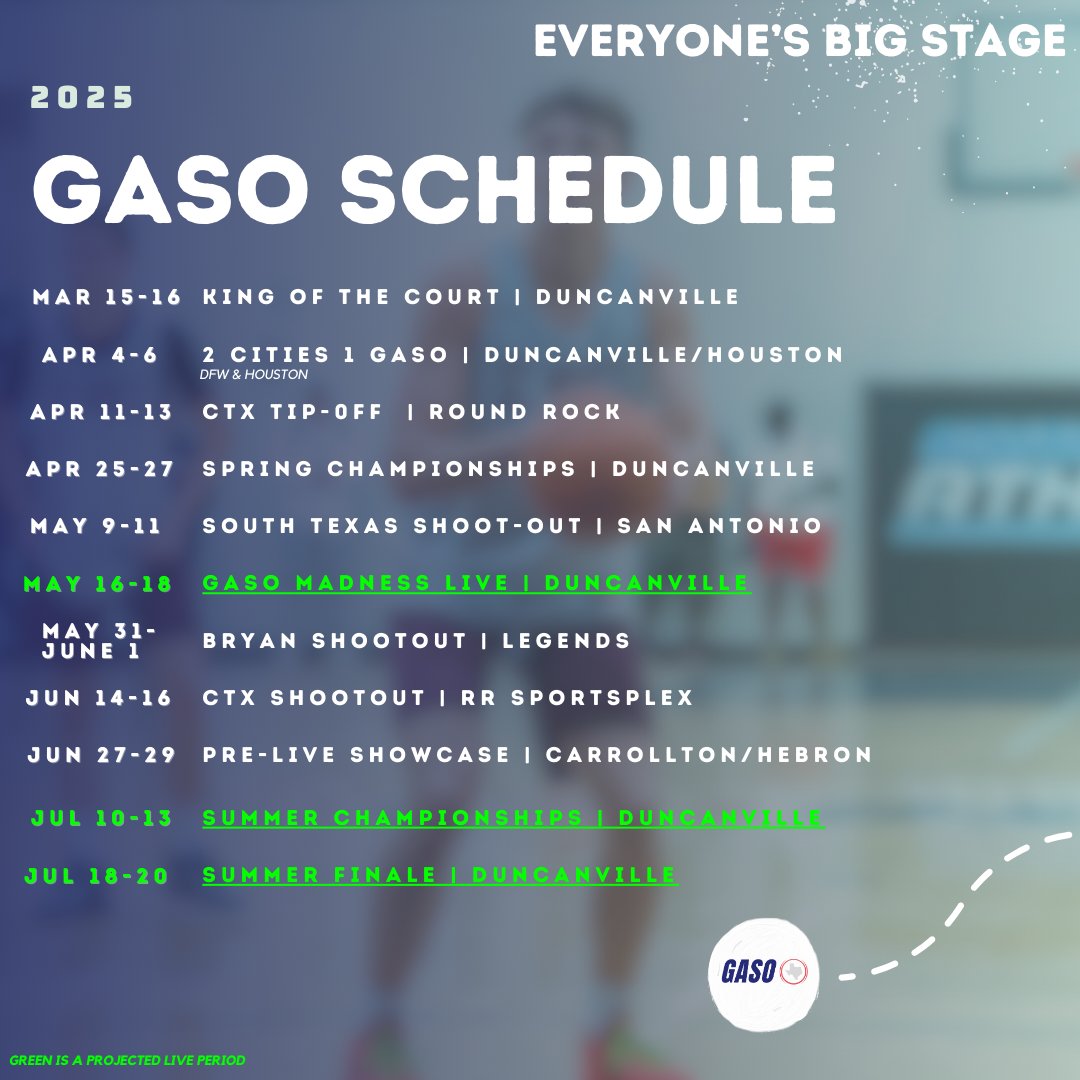We have a good feeling 2025 will be ELECTRIC ⚡️

Come ball out 🏀with a platform &amp; experience built for YOU 🫵

2025 #GASO Event Dates &amp; Locations ⬇️