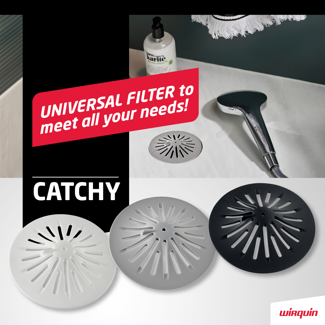 Catchy!

Universal filter to meet all your needs!

A universal and sustainable 110mm reversible filter for both bathroom and kitchen.

Efficient solution to catch hairs and rubbish before it can enter pipes and keep the initial flow rate of your installation.

#plumbing