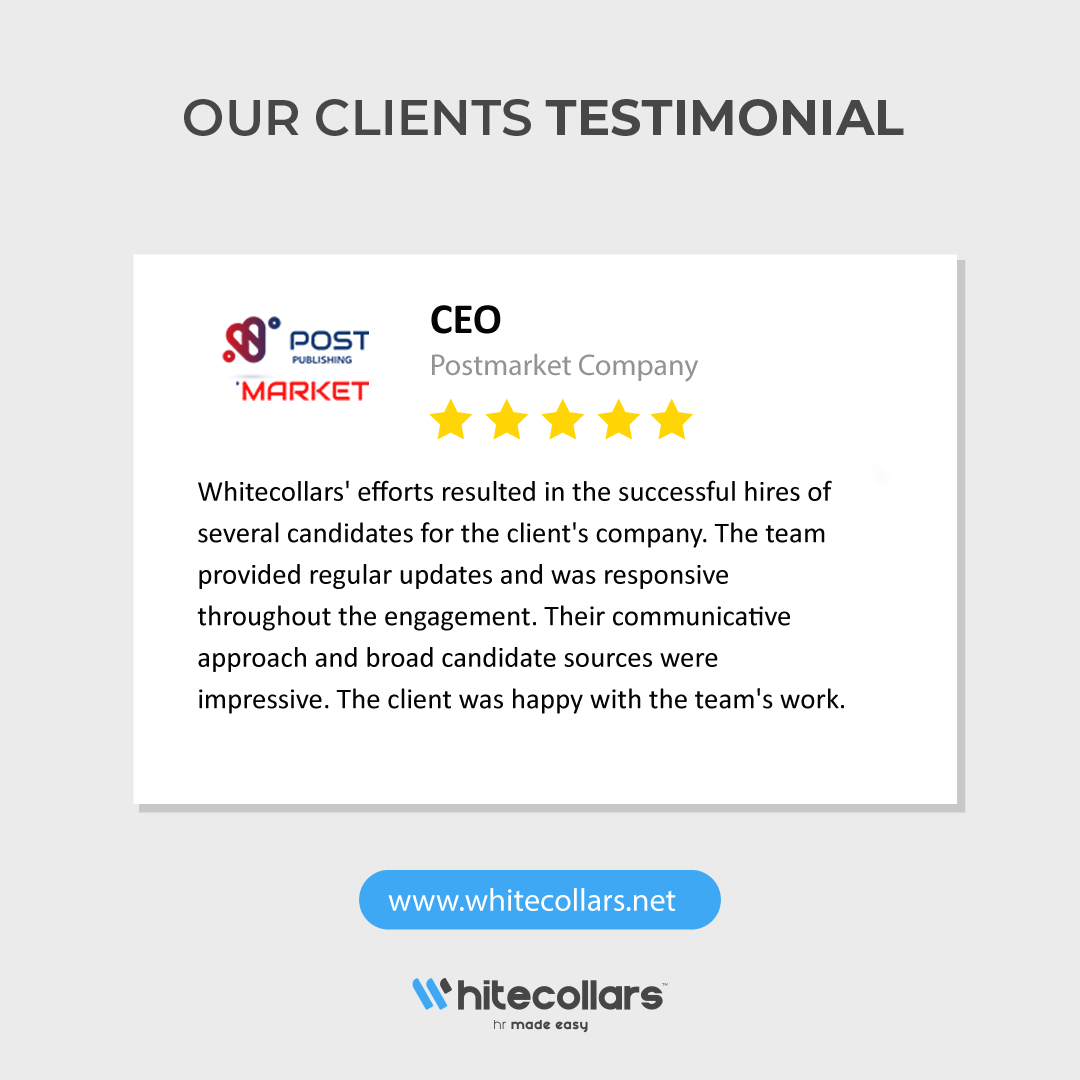 Whitecollarshrm's tweet photo. At Whitecollars, our clients' success is our top priority! We’re thrilled to share a recent testimonial from one of the many clients who trusted us with their hiring needs.

Ready to build your dream team? Visit https://t.co/Q1oCCWLbnU to learn more!

#Whitecollars #Recruitment https://t.co/wYLmCO6AR6