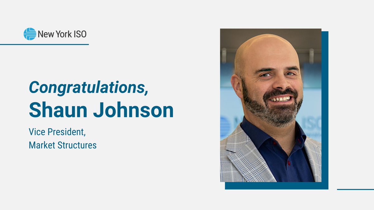 NewYorkISO's tweet photo. We’re proud to announce the promotion of Shaun Johnson to Vice President of Market Structures, effective December 1, 2024. Read more: https://t.co/4FKazas7ML https://t.co/jZpRWRWk2d