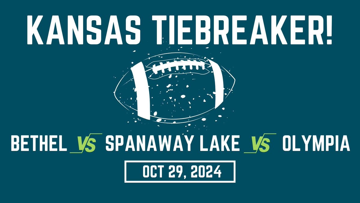 We have a pretty exciting situation happening for our high school football teams! On Tuesday, Oct. 29, a ‘Kansas Tiebreaker’ will be held at Bellarmine Prep at 7:30pm. Facing off will be Bethel High, Spanaway Lake, and Olympia!