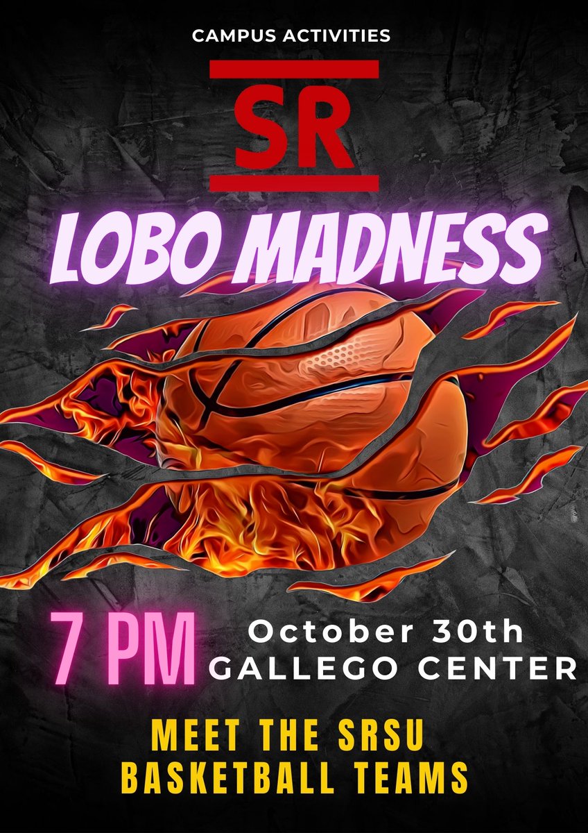 🏀LOBO MADNESS🏀

⏰7 p.m. tonight

➡Come out to the Gallego Center to meet the SRSU basketball teams

➡Event is free and open to the public