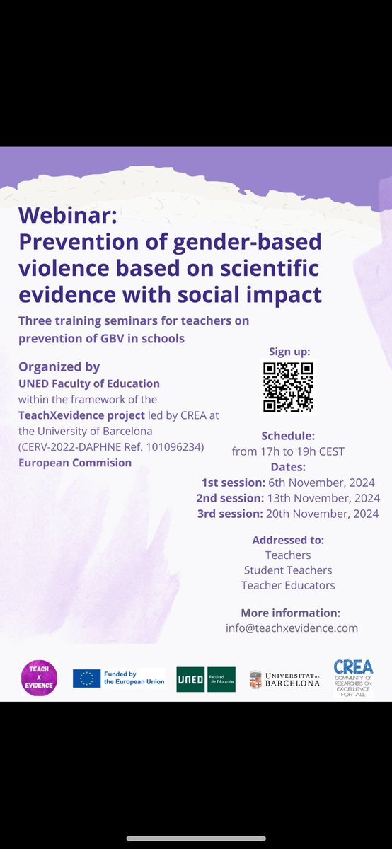 RaquelSRUclm's tweet photo. Our colleagues, @GuiomarMerodioA and @Anazarat from @UNED have organised a very interesting webinar series of 3 sessions in November 2024 on the prevention on gender-based violence. Do not hesistate to sign up following the info on the picture below: https://t.co/9kTLxCQRKE