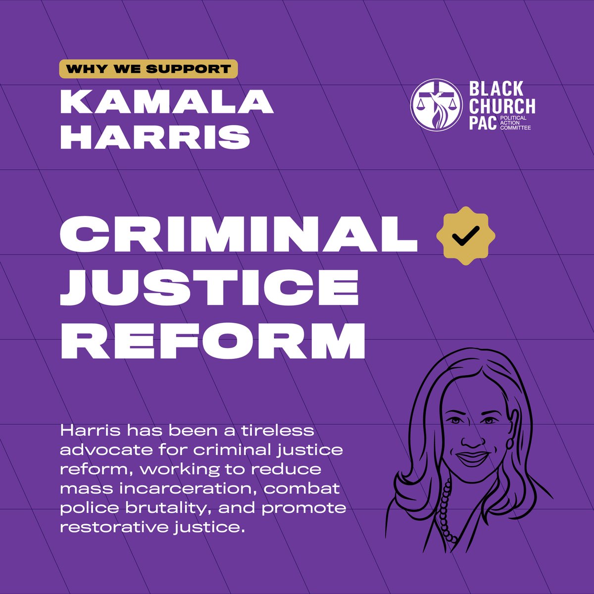 ⚖️ Kamala Harris leadership is essential in creating a system that is fair, equitable, and humane for all communities. This is why we stand behind her efforts for reform!

👉🏾 Pledge to vote or check your voter status at blackchurchpac.org/vote