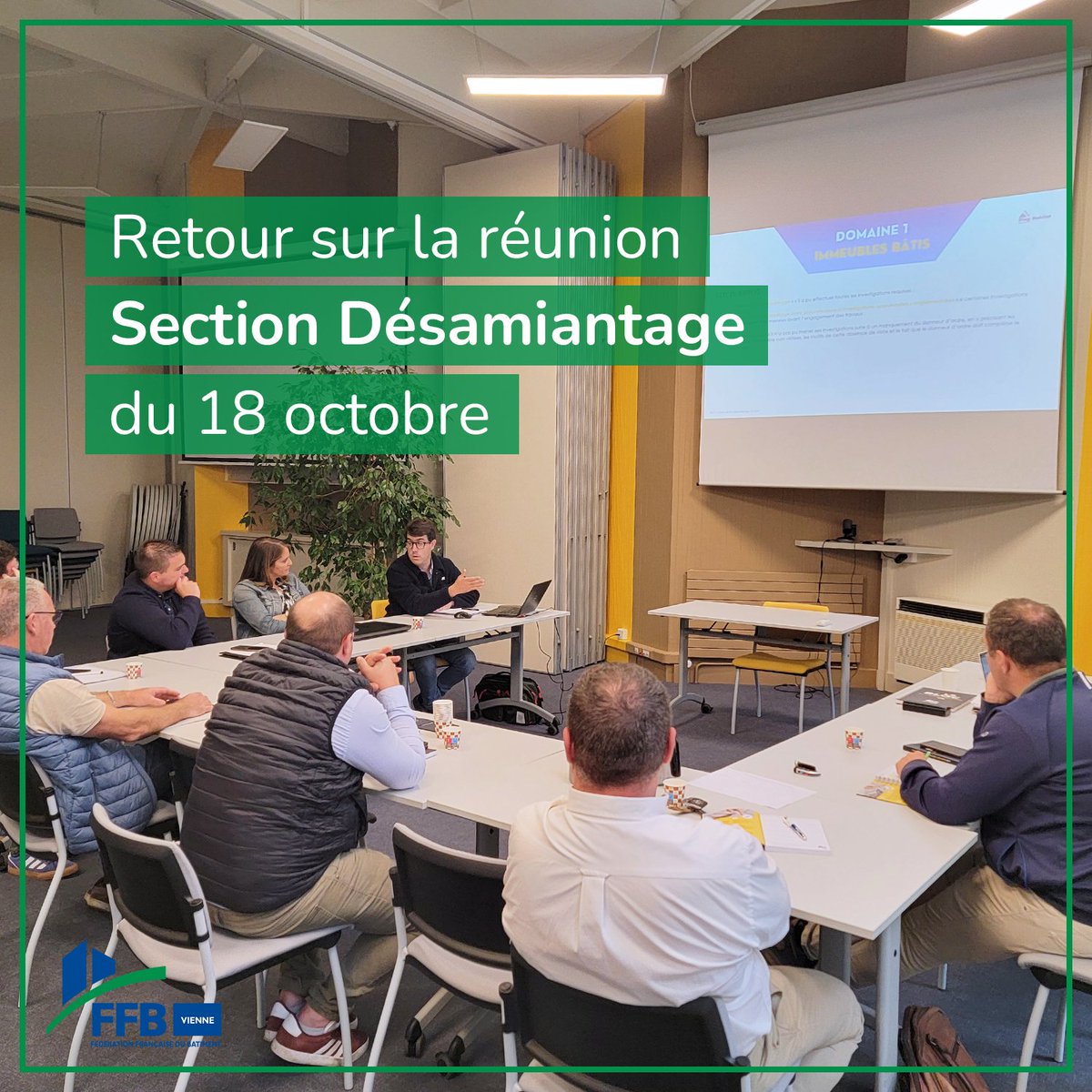 FFB_86's tweet photo. Le 18 octobre, nous nous sommes réunis pour échanger sur les enjeux liés au #désamiantage. 
Avec l’intervention d'Aymeric Bonnin de Diag Habitat.
Merci aux entreprises présentes : NAE, A2S, C3D, et
Gavanier. Merci également à la FFB79 ! 
#FFB #prevention #reunion https://t.co/fExidbQc3c