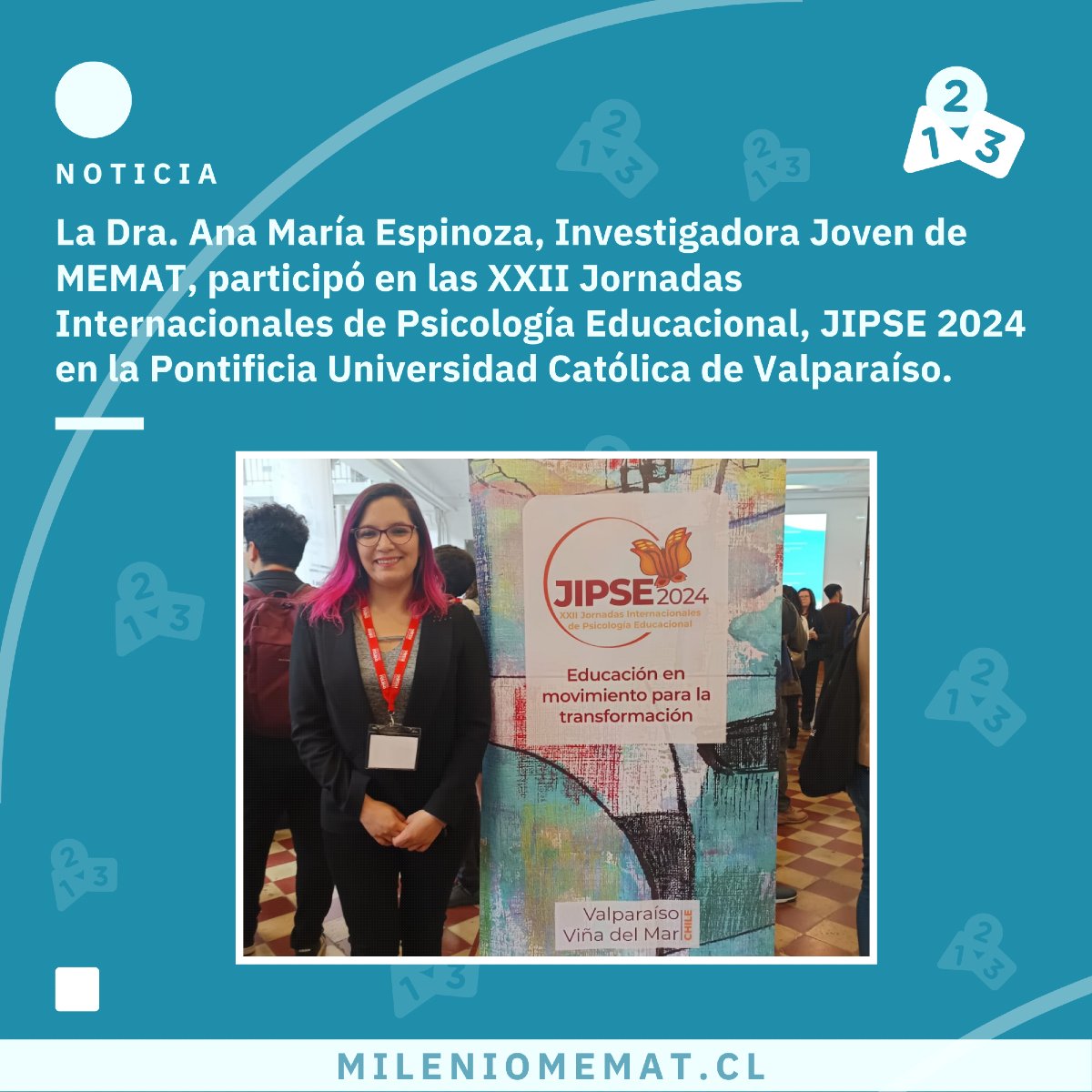 milenioMEMAT's tweet photo. La Dra. Ana María Espinoza, Investigadora Joven de MEMAT, participó en las XXII Jornadas Internacionales de Psicología Educacional, JIPSE 2024 en la Pontificia Universidad Católica de Valparaíso. 👏👏

Revisa esta y otras noticias en https://t.co/gMLeCthN0Z 📌 https://t.co/DoDA8WfLx8