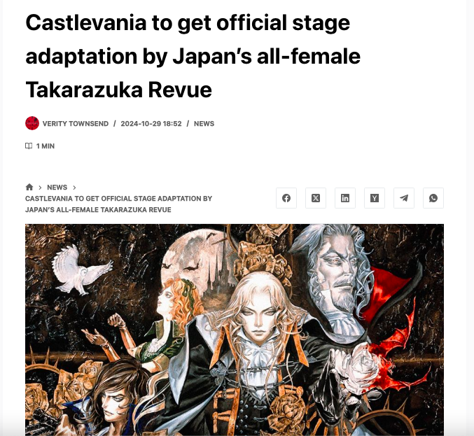 belllmonts's tweet photo. TAKARAZUKA IS DOING A CASTLEVANIA MUSICAL THIS IS MY DREAM COME TRUE https://t.co/OIuRgXdH8F
