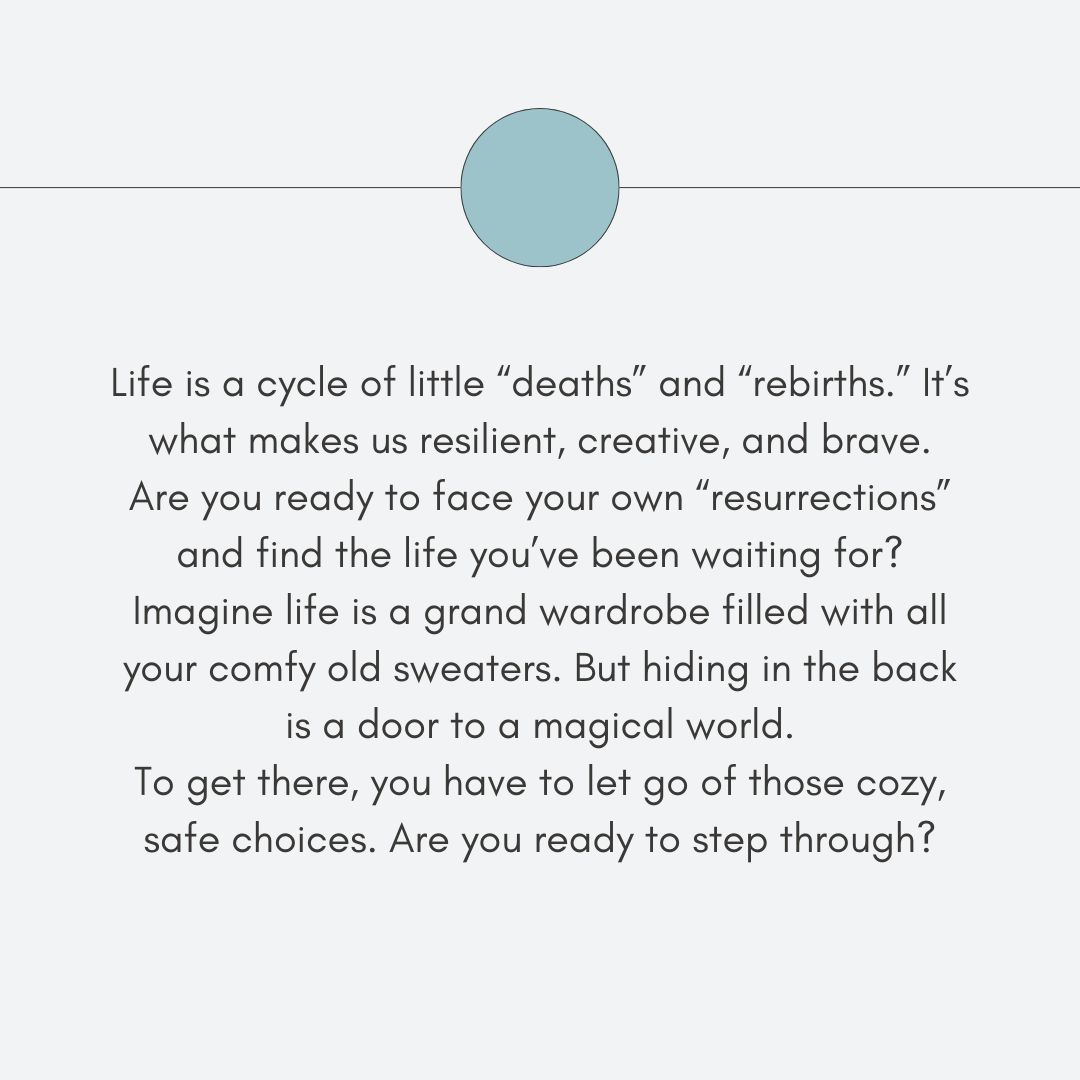 Change is hard, scary, and sometimes downright painful—but if you want to soar, you have to be willing to let go of those cozy, “safe” choices holding you back.

Swipe through to find out why embracing life’s little “deaths” can lead you to incredible new beginnings...