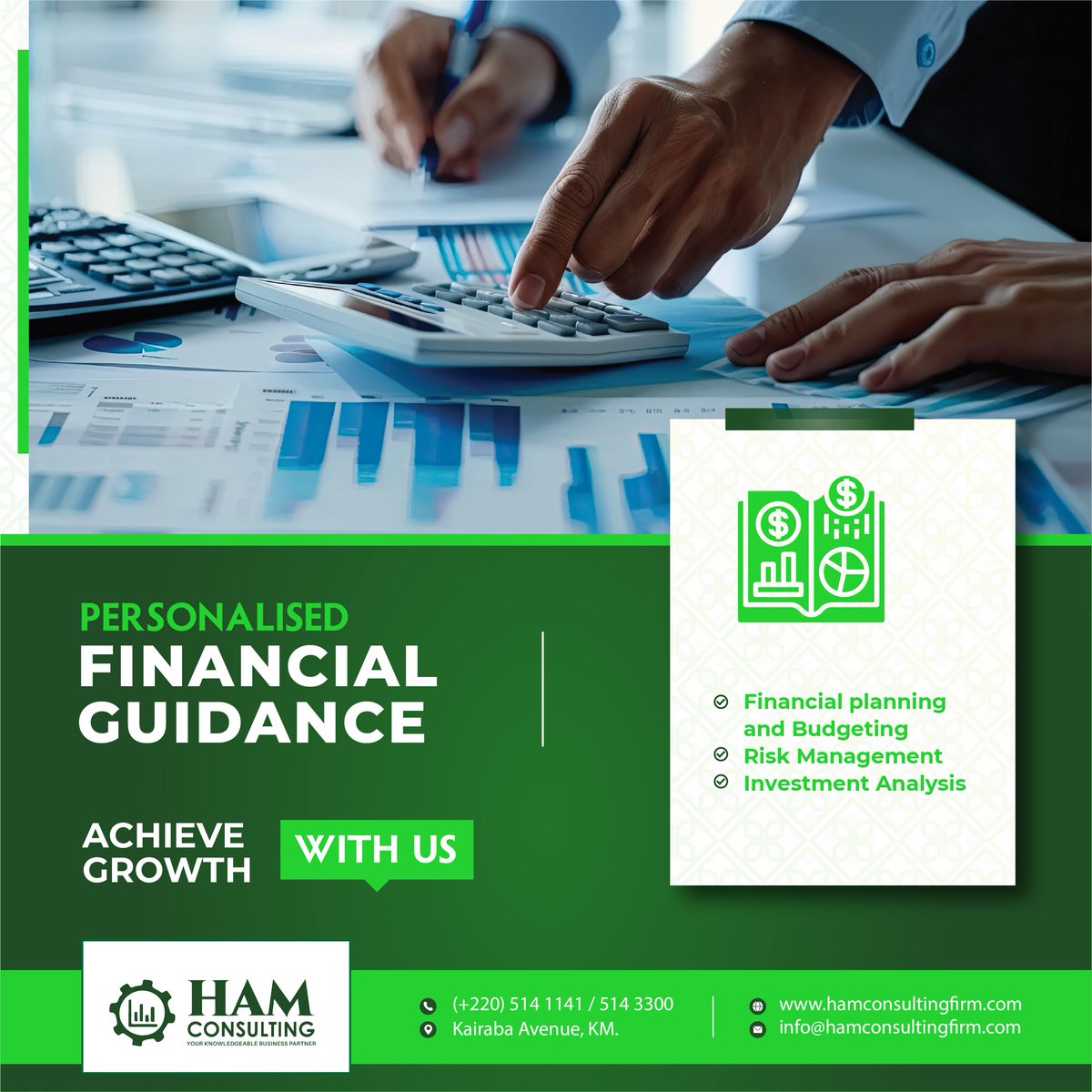 ConsultingHam's tweet photo. Financial advice for your unique business needs.
HAM Consulting's seasoned consultants are here to help you achieve your financial goals. Let's grow together!

#FinancialPlanning #BusinessGrowth #HAMConsulting https://t.co/fS7ldEx0vb