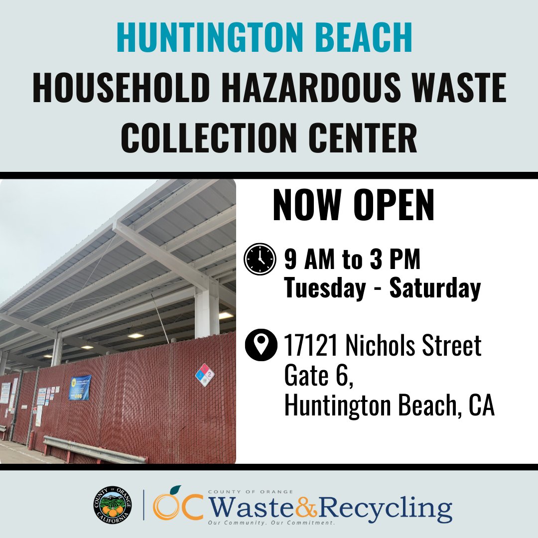 ocwaste's tweet image. OC Waste &amp;amp; Recycling Household Hazardous Waste Center in Huntington Beach reopens today! Join us for a Paint Collection Event from Nov 1-27. Details at OCLandfills.com/PaintCare
#Reopening #OCWasteandRecycling