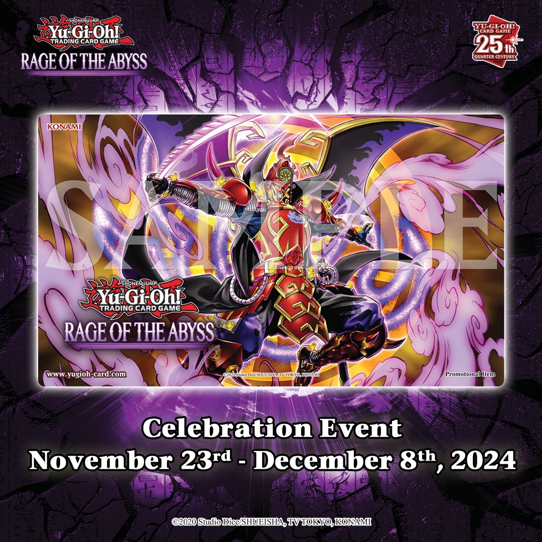 YuGiOhCardEU's tweet image. Duelists, get ready to explore all that The Rage of the Abyss core booster has to offer with our upcoming Celebration Events taking place from November 23rd to December 8th, 2024. For more details, see here: tinyurl.com/mrxcwhak 

#YuGiOhTCG