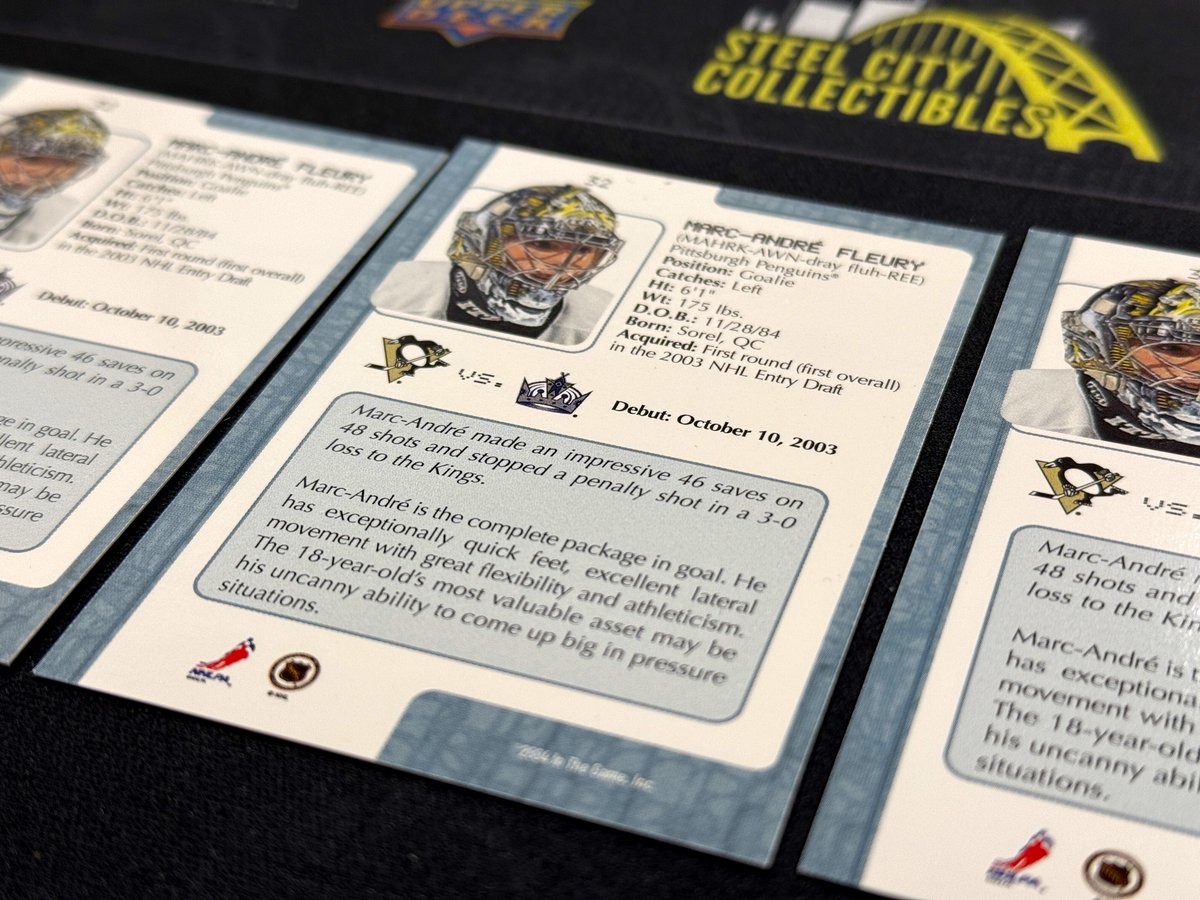 SCCTradingCards's tweet photo. 🚨 GIVEAWAY 🚨

Tonight is Marc-Andre Fleury's final game in Pittsburgh!

RETWEET, LIKE, &amp; FOLLOW @SCCTradingCards AND @SCCRetailStore for your chance to win a Marc-Andre Fleury 2003-04 In The Game VIP Rookie Debut Hockey Card!

We're picking TEN WINNERS tomorrow😱 https://t.co/DQihjVB8Ae