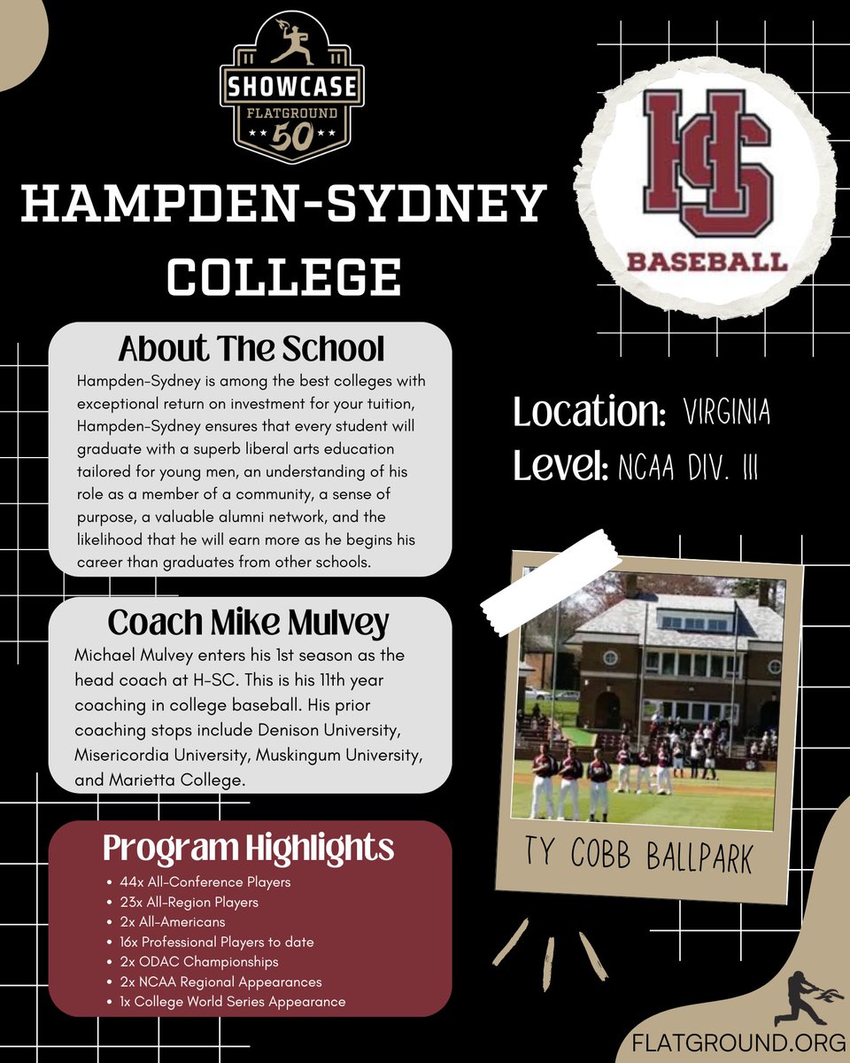 FLATGROUND Pitching (@flatgroundapp) on Twitter photo 🏟️ #FLATGROUND50 🏟️
Joining us at our upcoming Showcase is <a href="/Coach_Mulvey/">Michael Mulvey</a>, the new head coach at Hampden-Sydney College. <a href="/HSC_Baseball/">Hampden-Sydney Baseball</a> is a great D3 school located in the heart of Virginia.
👉🏽 flatground.org/showcase-regis… 🏟️ #FLATGROUND50 🏟️
Joining us at our upcoming Showcase is <a href="/Coach_Mulvey/">Michael Mulvey</a>, the new head coach at Hampden-Sydney College. <a href="/HSC_Baseball/">Hampden-Sydney Baseball</a> is a great D3 school located in the heart of Virginia.
👉🏽 flatground.org/showcase-regis…