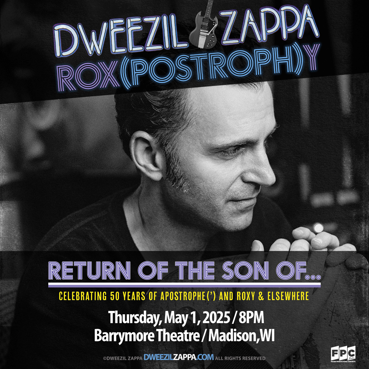 FPC Live (@fpclivemusic) on Twitter photo Just announced! <a href="/DweezilZappa/">Dweezil Zappa</a> will celebrate 50 years of Apostrophe(‘) and Roxy & Elsewhere at <a href="/barrymorelive/">Barrymore Theatre</a> on May 1. 🤘
Tickets on sale Friday at 10am, register for presale access at dweezilzappa.com Just announced! <a href="/DweezilZappa/">Dweezil Zappa</a> will celebrate 50 years of Apostrophe(‘) and Roxy & Elsewhere at <a href="/barrymorelive/">Barrymore Theatre</a> on May 1. 🤘
Tickets on sale Friday at 10am, register for presale access at dweezilzappa.com