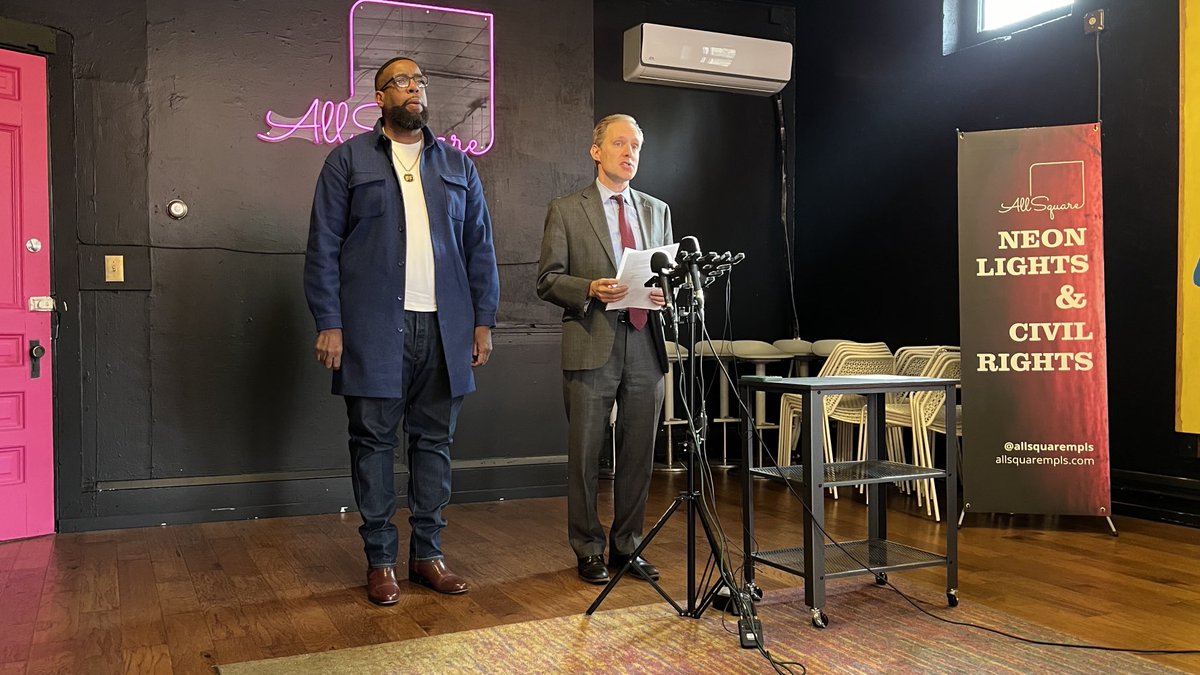 JohnCroman's tweet photo. Secretary of State Steve Simon and Brian Fullman of ISAIAH at ⁦@allsquarempls⁩ to remind voters of the Restore the Vote law allows formerly incarcerated people to vote even if they’re still on probation. https://t.co/NbzylAo0Di
