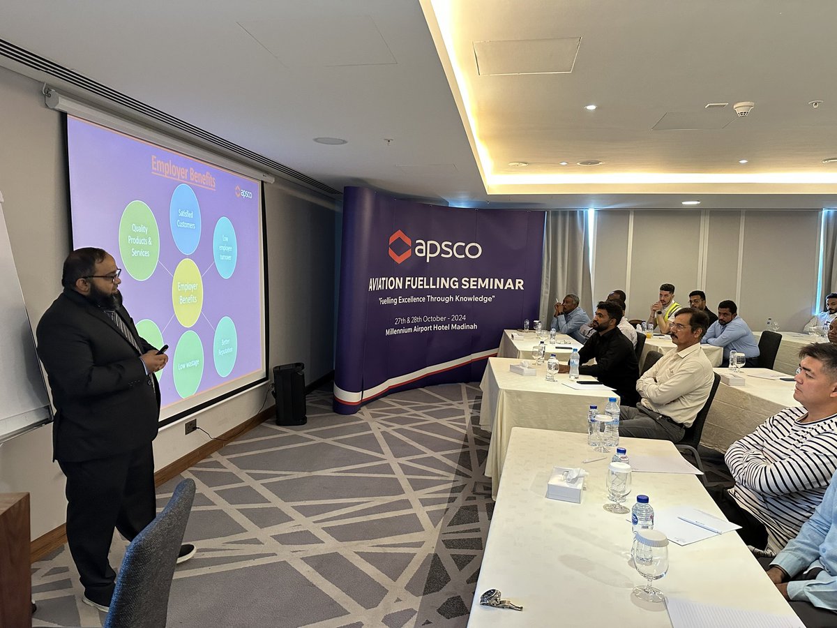 apsco_ksa's tweet photo. Fuelling Excellence Through Knowledge: Apsco captivates Attendees at Annual Aviation Fuel Training Seminar in Madinah, Blending Robust Theoretical Instruction with Hands-On Practical Demonstrations to Advance Safety and Operational Efficiency Across the Sector. https://t.co/Mjk1OnUSaY