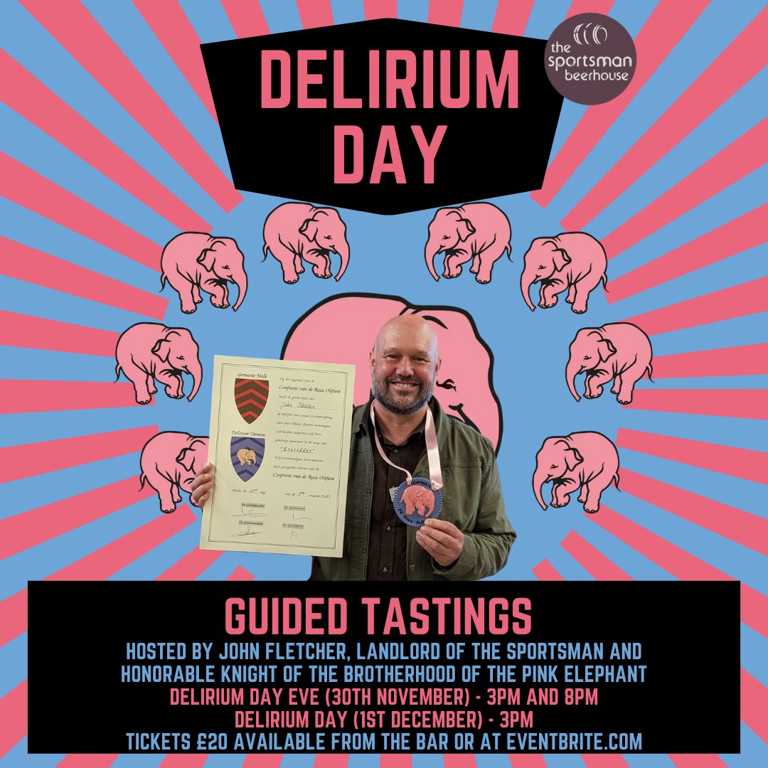 DELIRIUM DAY 2024!!!!!
The countdown begins!
Tickets for Delirium Day Guided Tastings go on sale, THIS SATURDAY at noon.
Available via the link below:
eventbrite.co.uk/o/beerhouses-4…