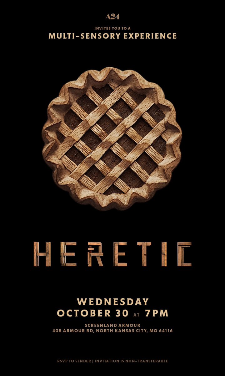 Panic Fest (@panicfilmfest) on Twitter photo Free screening of Heretic at Screenland Armour!
RSVP Form:
forms.gle/EEcUc7HhQtLfivā¦
Screening info:
Wednesday, October 30th 7:00 PM
<a href="/armourtheater/">Screenland Armour</a> #HereticMovie Free screening of Heretic at Screenland Armour!
RSVP Form:
forms.gle/EEcUc7HhQtLfivā¦
Screening info:
Wednesday, October 30th 7:00 PM
<a href="/armourtheater/">Screenland Armour</a> #HereticMovie