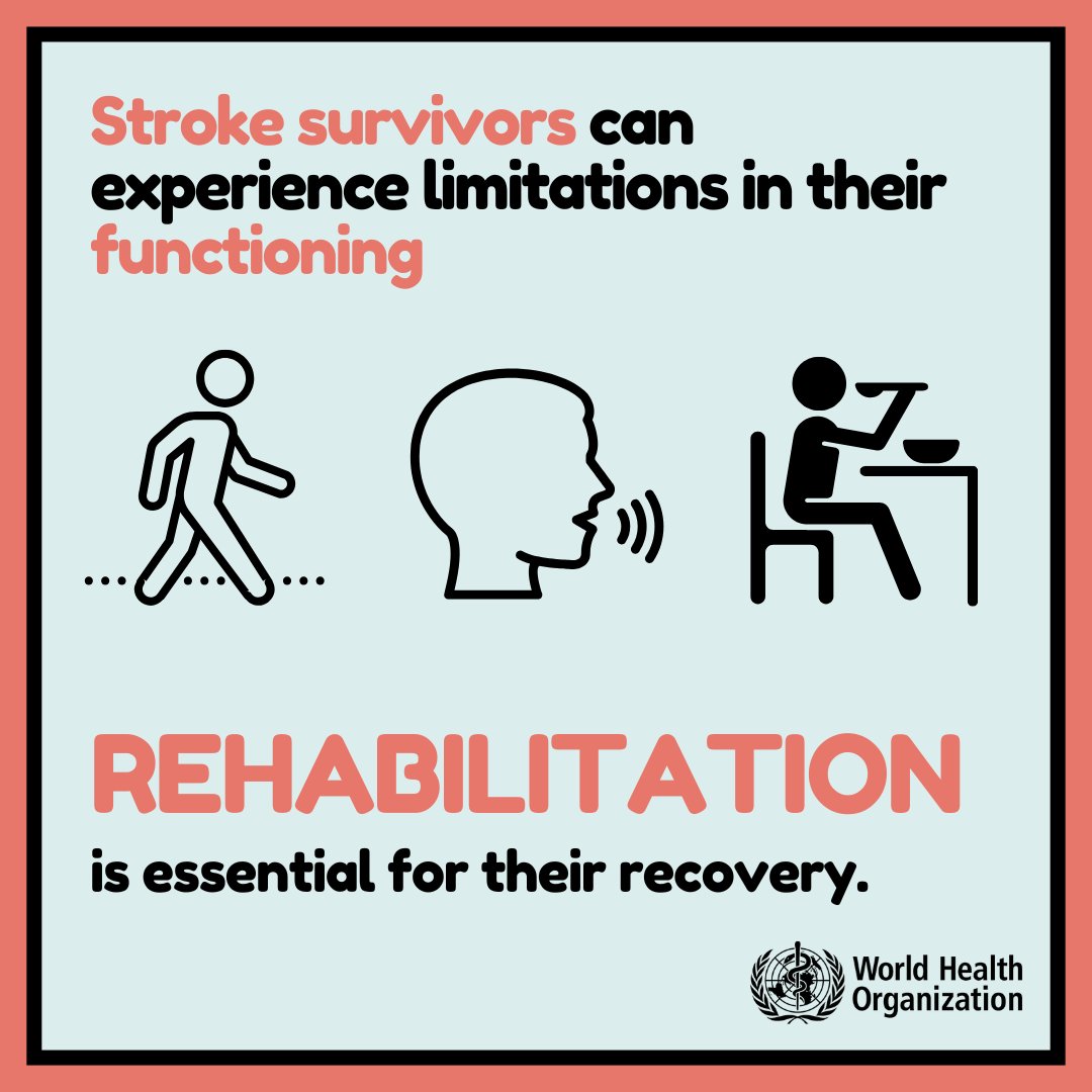 WHO's tweet photo. On #WorldStrokeDay, let’s highlight the importance of comprehensive #stroke care and supporting those on their recovery journey. 
 
Learn more in the package of interventions for rehabilitation 👉https://t.co/f1EFa0mGdX https://t.co/ekxpMFVpuJ