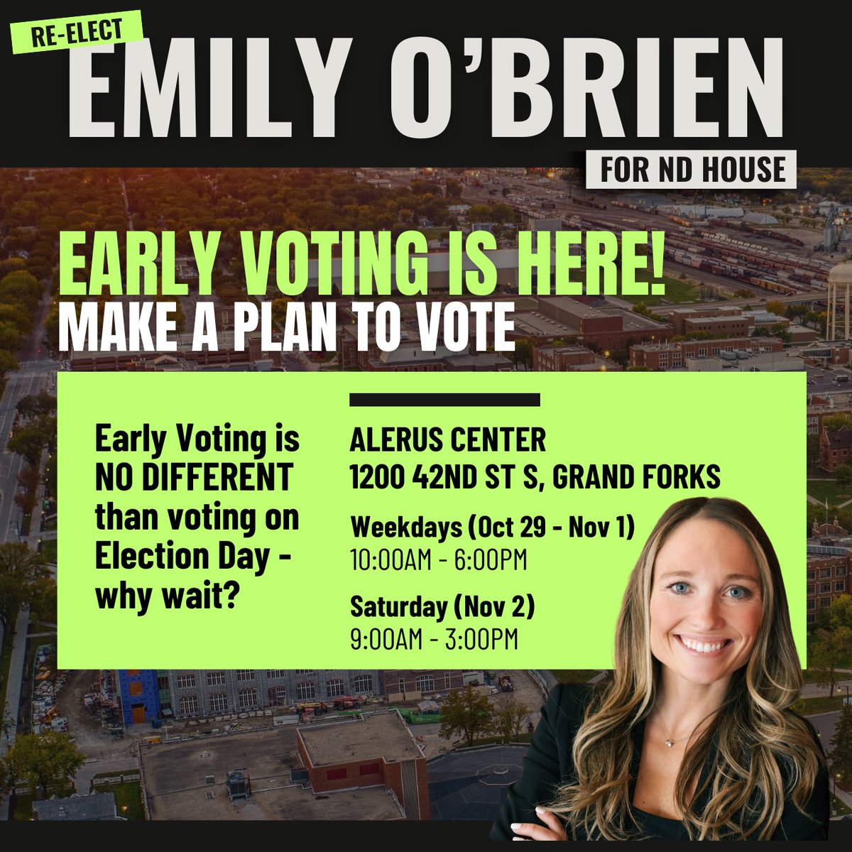 repemilyobrien's tweet photo. Early voting starts today!! Skip the Election Day lines and cast your ballot today through Saturday, November 2. Let’s make your voice count! https://t.co/TF5Lt2smwS