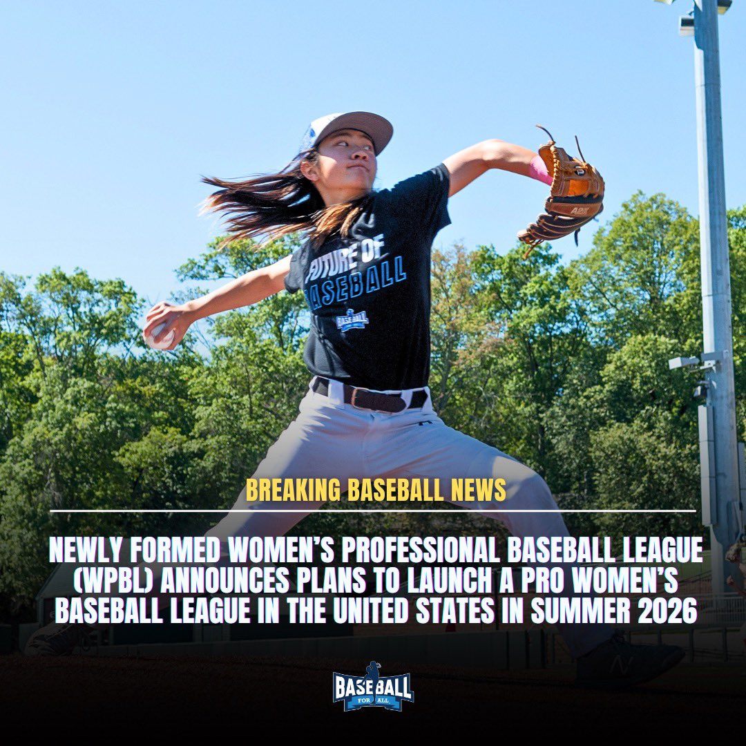 Baseball For All (@baseballfor_all) on Twitter photo THIS IS REALLY HAPPENING 🤯
Less than 48 hours after the premiere of #SeeHerBeHer from <a href="/GrassrootsBB/">Grassroots Baseball</a>, a newly formed Women’s Professional Baseball League announced the launch of a new pro women’s baseball league in the U.S. with competition slated to start in the summer 2026. THIS IS REALLY HAPPENING 🤯
Less than 48 hours after the premiere of #SeeHerBeHer from <a href="/GrassrootsBB/">Grassroots Baseball</a>, a newly formed Women’s Professional Baseball League announced the launch of a new pro women’s baseball league in the U.S. with competition slated to start in the summer 2026.
