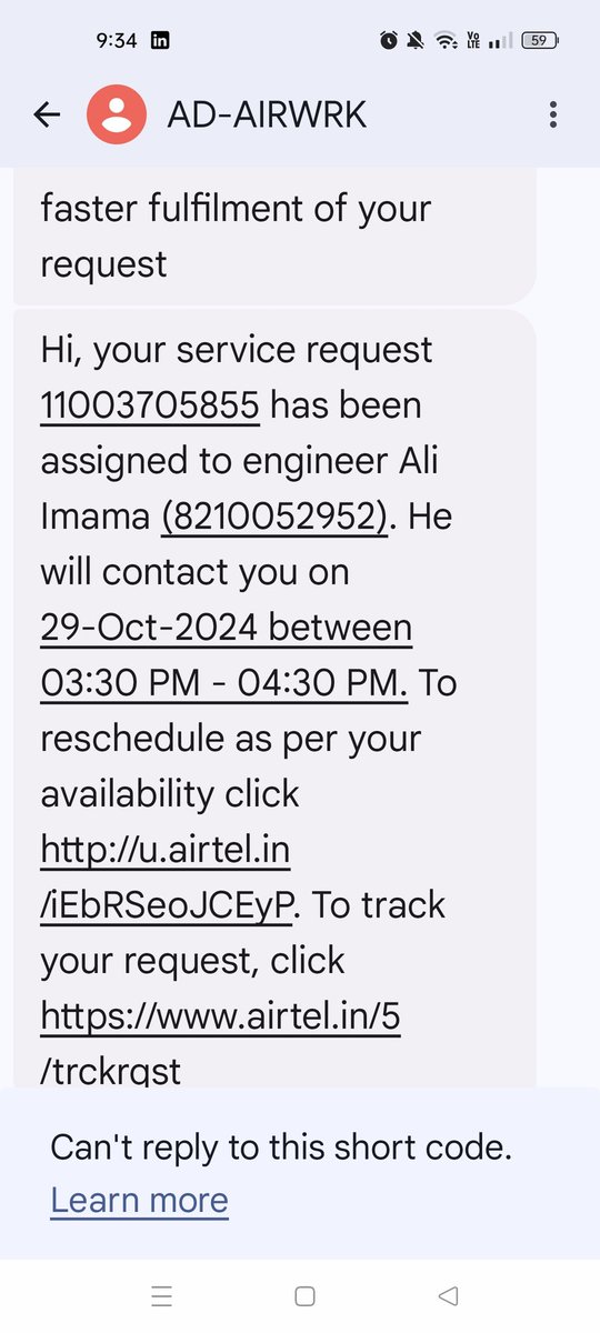 ABUSHARE3's tweet photo. Dear  @airtelnews
I am extremely frustrated with the ongoing issues with my internet service. Despite multiple complaints and assurances, my connection remains unstable from last Friday. This situation is unacceptable, and I expect immediate action to resolve this problem. https://t.co/AOZbr7nIDE