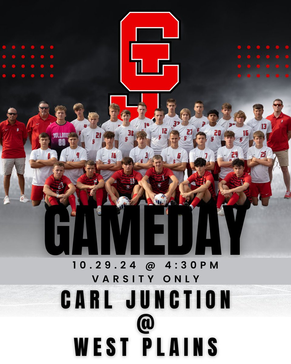 CJHSAthletics's tweet photo. 📣 It's GAMEDAY! ⚽️
Join us in supporting our Carl Junction Bulldogs as they face off against West Plains! 🐾
📅 Date: October 29, 2024
🕟 Time: 4:30 PM
📍 Location: West Plains High School
⚔️ Varsity Only
Let's bring the energy and cheer our Bulldogs to victory! 💪 https://t.co/jzoTfSPaUG