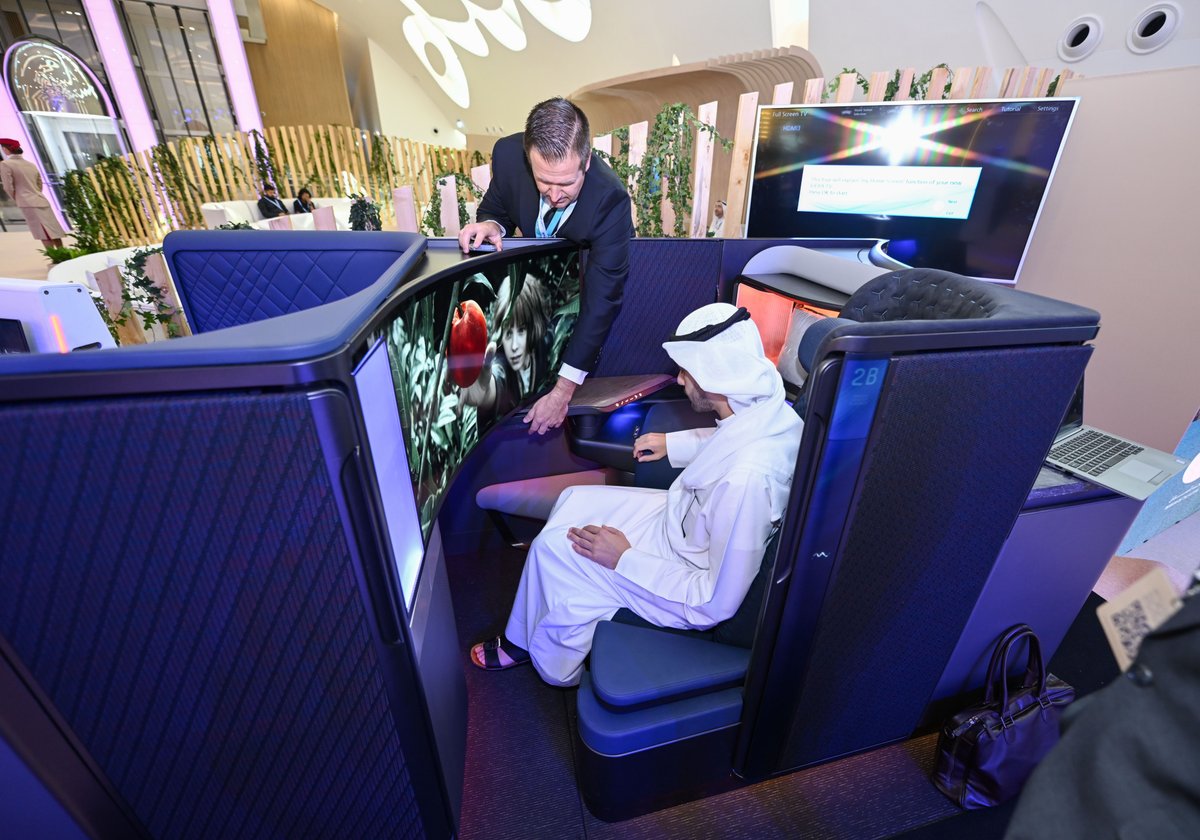 PanasonicAero's tweet photo. We were thrilled to be part of the inaugural Aviation Future Week!
We welcomed Adel Ahmad Al Redha, COO, @Emirates, showcasing MAYA. This is our collaboration with @CollinsAero, which redefines premium travel through advanced tech and comfort.
#AviationFutureWeek #Innovation https://t.co/T72IhWjb2i