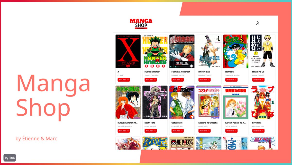 #Hackathon 👾 | Le prix weebs !

C’est leur passion pour les mangas qui a motivé Etienne et Marc à créer un Manga Shop avec #Svelte et <a href="/adonisframework/">AdonisJS</a> .

Voici l’interface de leur projet un peu fou !

Les technos maîtrisées par la team : kinoba.fr/services-domai…

#WebDevelopment