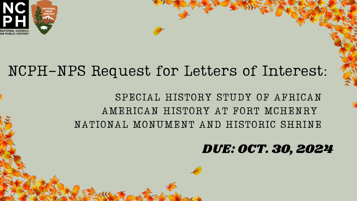 NCPH (@ncph) on Twitter photo DUE TOMORROW: <a href="/NatlParkService/">National Park Service</a> RLoIs for Special History Study of African American History at Fort McHenry National Monument and Historic Shrine and Women in the American Revolution Study. Read the full narratives for both projects at ncph.org/what-is-public…. #PublicHistory #CFP DUE TOMORROW: <a href="/NatlParkService/">National Park Service</a> RLoIs for Special History Study of African American History at Fort McHenry National Monument and Historic Shrine and Women in the American Revolution Study. Read the full narratives for both projects at ncph.org/what-is-public…. #PublicHistory #CFP