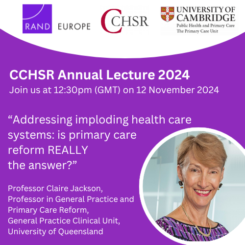 Is primary care reform the solution to imploding healthcare systems?  Prof Claire Jackson, esteemed voice in global healthcare and reform, will discuss this topic at the @CCHSR online annual lecture.   

🕒 12:30pm GMT, 12 November 2024

Register here: forms.office.com/e/KDfWzBFwtp