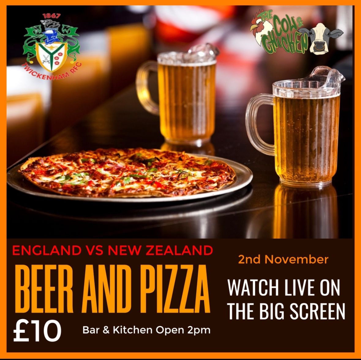Get down to the club this Saturday for the England V New Zealand game! We are doing a great offer of beer and a pizza for £10; we are also running a happy hour on the bad 2pm - 3pm where all pints are £4.25. It'll be a great game and a great place to watch! 🔴⚫️