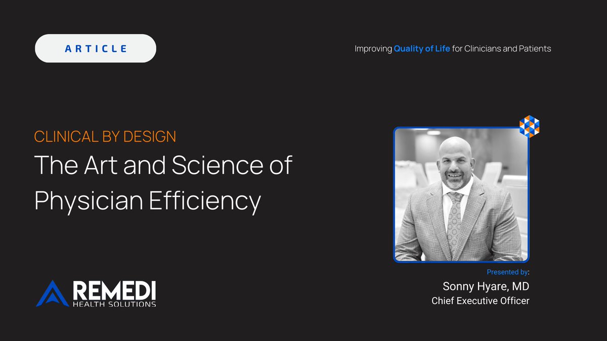ReMedi Health Solutions (@remedihs) on Twitter photo 🩺 Clinical by Design: The Art and Science of Physician Efficiency – exploring how to make technology work for physicians, not the other way around.
In Part 2 of 3 in this article series, <a href="/sonnyhyare/">Sonny Hyare, MD</a> dives deep into <a href="/ReMediHS/">ReMedi Health Solutions</a> ' strategies for sustainable physician efficiency. 🩺 Clinical by Design: The Art and Science of Physician Efficiency – exploring how to make technology work for physicians, not the other way around.
In Part 2 of 3 in this article series, <a href="/sonnyhyare/">Sonny Hyare, MD</a> dives deep into <a href="/ReMediHS/">ReMedi Health Solutions</a> ' strategies for sustainable physician efficiency.