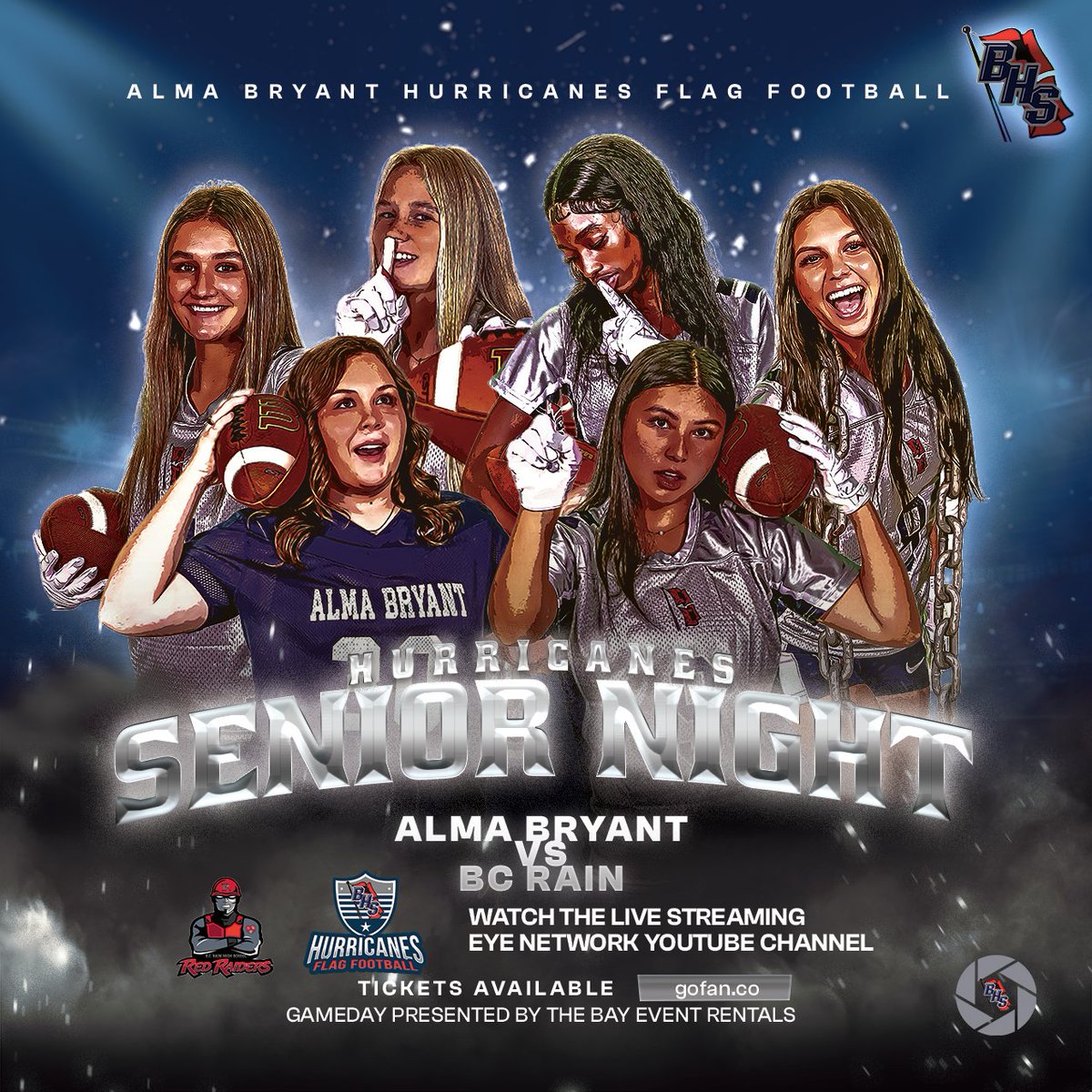 Alma Bryant HS (@almabryanths) on Twitter photo Hurricanes Flag Football host BC Rain tonight at The Eye! Senior Night for the Region Champs! Get your tickets to come support the HERricanes.
<a href="/dsprinkmcpss/">David Sprinkle</a> <a href="/zward4/">Zack Ward</a> <a href="/AlmaBryantCoach/">Ricky Miller</a> <a href="/CanesFlag/">Bryant Flag Football</a> <a href="/coach_hudd33/">Adam Huddleston</a> <a href="/MCPSSathletics/">MCPSS Athletics</a> Hurricanes Flag Football host BC Rain tonight at The Eye! Senior Night for the Region Champs! Get your tickets to come support the HERricanes.
<a href="/dsprinkmcpss/">David Sprinkle</a> <a href="/zward4/">Zack Ward</a> <a href="/AlmaBryantCoach/">Ricky Miller</a> <a href="/CanesFlag/">Bryant Flag Football</a> <a href="/coach_hudd33/">Adam Huddleston</a> <a href="/MCPSSathletics/">MCPSS Athletics</a>
