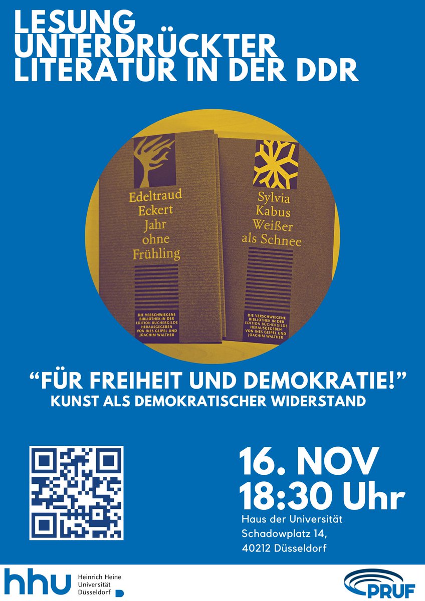 PRUF (@pruf_hhu) on Twitter photo 🗓 Veranstaltungshinweis: Am 16.11 veranstalten wir eine Lesung unterdrückter Literatur in der DDR im Haus der Universität (<a href="/teambuergeruni/">Team Bürgeruni</a>)!
"Für Freiheit und Demokratie!" - Kunst als demokratischer Widerstand 🗓 Veranstaltungshinweis: Am 16.11 veranstalten wir eine Lesung unterdrückter Literatur in der DDR im Haus der Universität (<a href="/teambuergeruni/">Team Bürgeruni</a>)!
"Für Freiheit und Demokratie!" - Kunst als demokratischer Widerstand