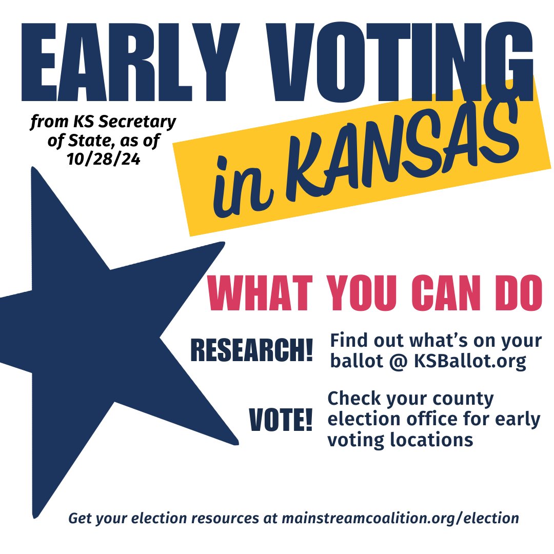 Kansans are making us proud with early voting!! With only one week to go before the election, Kansans have already cast 301,939 ballots as of Oct 28. 

Do you have your plan to vote?

#ksleg #election #kansas