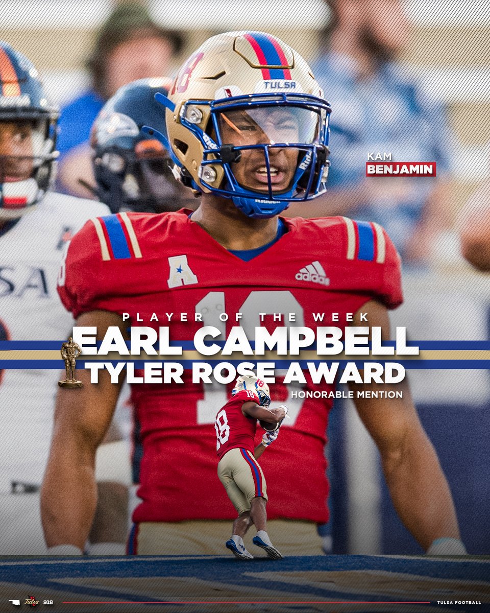 .<a href="/Kamdyn_Benjamin/">KB</a> has been named an Honorable Mention selection for The Earl Campbell Tyler Rose Award - Player of the Week

#ReignCane
