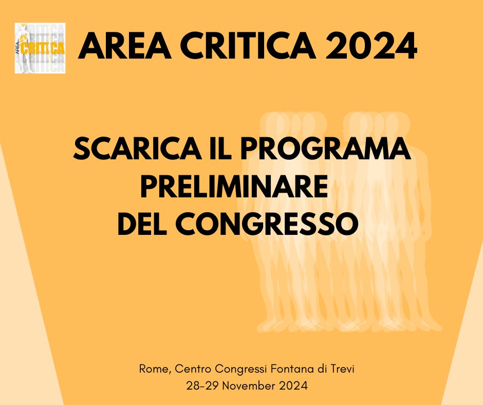 🌟 Il programma preliminare di #AreaCritica24 è ora disponibile! Preparati per un evento unico sulla medicina critica il 28-29 novembre a Roma. 

📍Scopri sessioni plenarie, workshop e opportunità di networking. Non perdere l'occasione di iscriverti! 

🔗 areacritica.eu/programma-2/