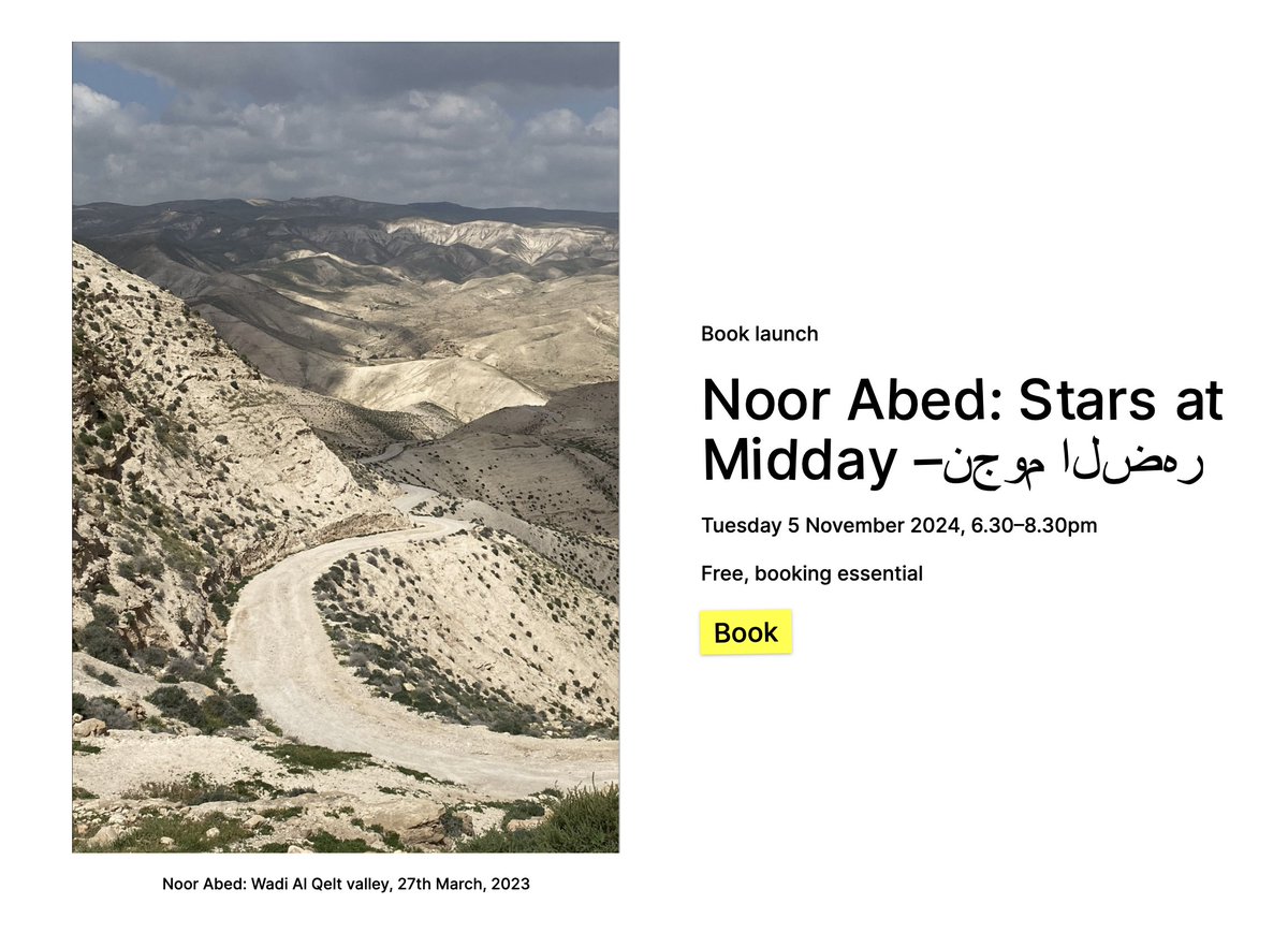 BooksWork's tweet photo. #BookWorksRecommends
Noor Abed – Stars at Midday /نجوم الضهر A new book by the Palestinian filmmaker and artist Noor Abed is published by @occasionalpaper with a launch at @The_Showroom_
on Tues 5th Nov with @DimaSrouji & Rachael Jarvis
https://t.co/SqPyg5unke https://t.co/IKXSE6hazu