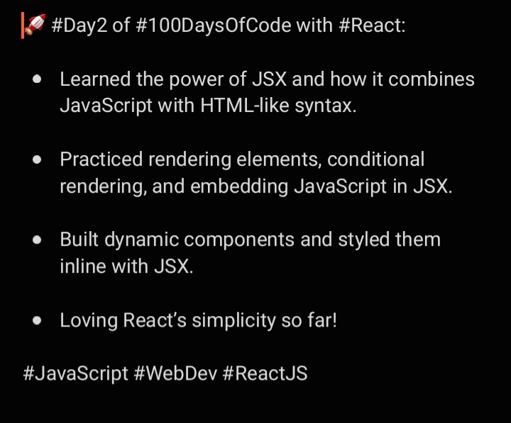 AwaleRabin10's tweet photo. 🚀 #Day2 of #100DaysOfCode with #React: https://t.co/8LYMWoJ8Mj