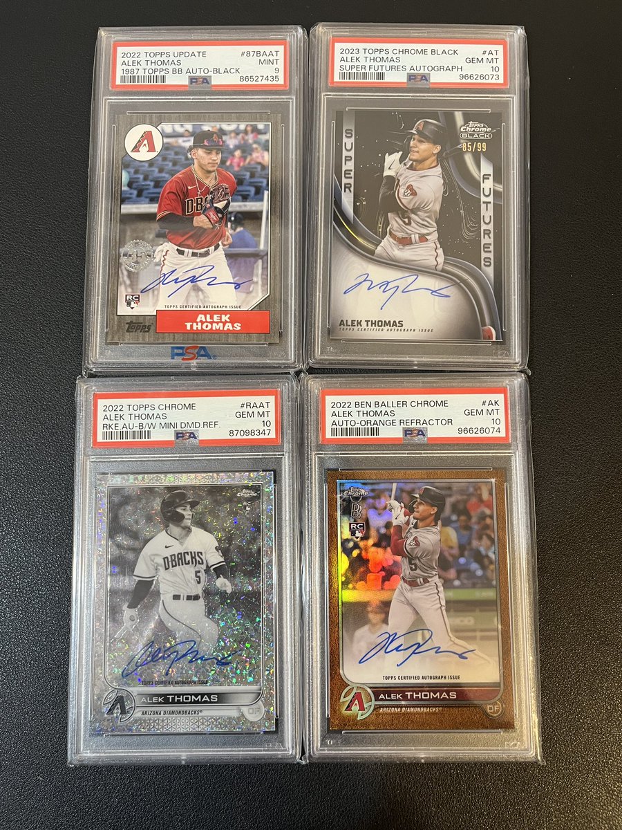 TheCloset_Cards's tweet photo. Alek Thomas Slabs

Black PSA 9 1987- $15

Super Future- $20

Black White Mini Diamond- $150

Orange Ben Baller- $65

Shipping and stacking details in pinned tweet. Stacking til TOMORROW!

#RaidTheCloset https://t.co/6F99r53LZ1