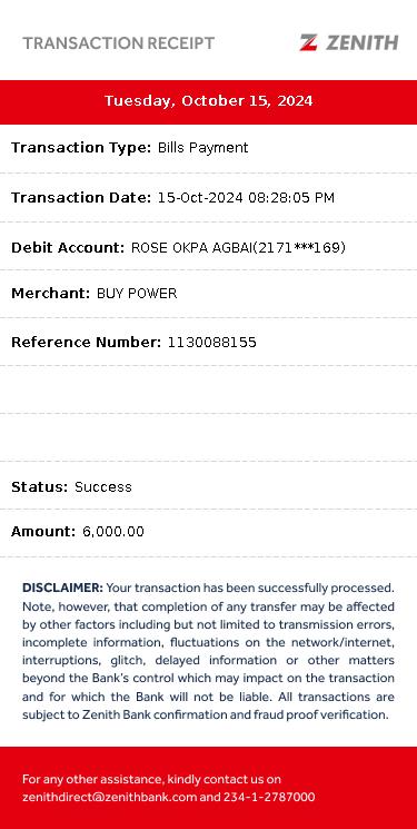 rossyvun's tweet photo. @zenithbankplc please reverse this money. I wasn't given token, and Buypower customer services didn't receive this fund. Please reverse this transaction since 15th October. https://t.co/lC89kyAwiL