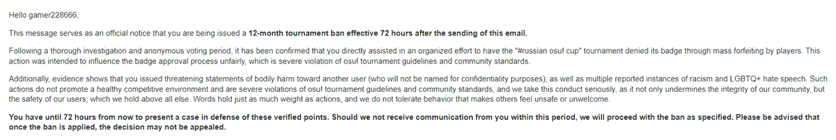 gamer228666's tweet photo. Alright, we get 2 people off that ban train, and thats a big success. 
Regarding me, i add this screenshot, where you can see what osu staff occused me of. 
I would like to see from anybody WHERE i did such things and done such statements, especially on tournament scene. (1/2) https://t.co/1b6JkThvT9